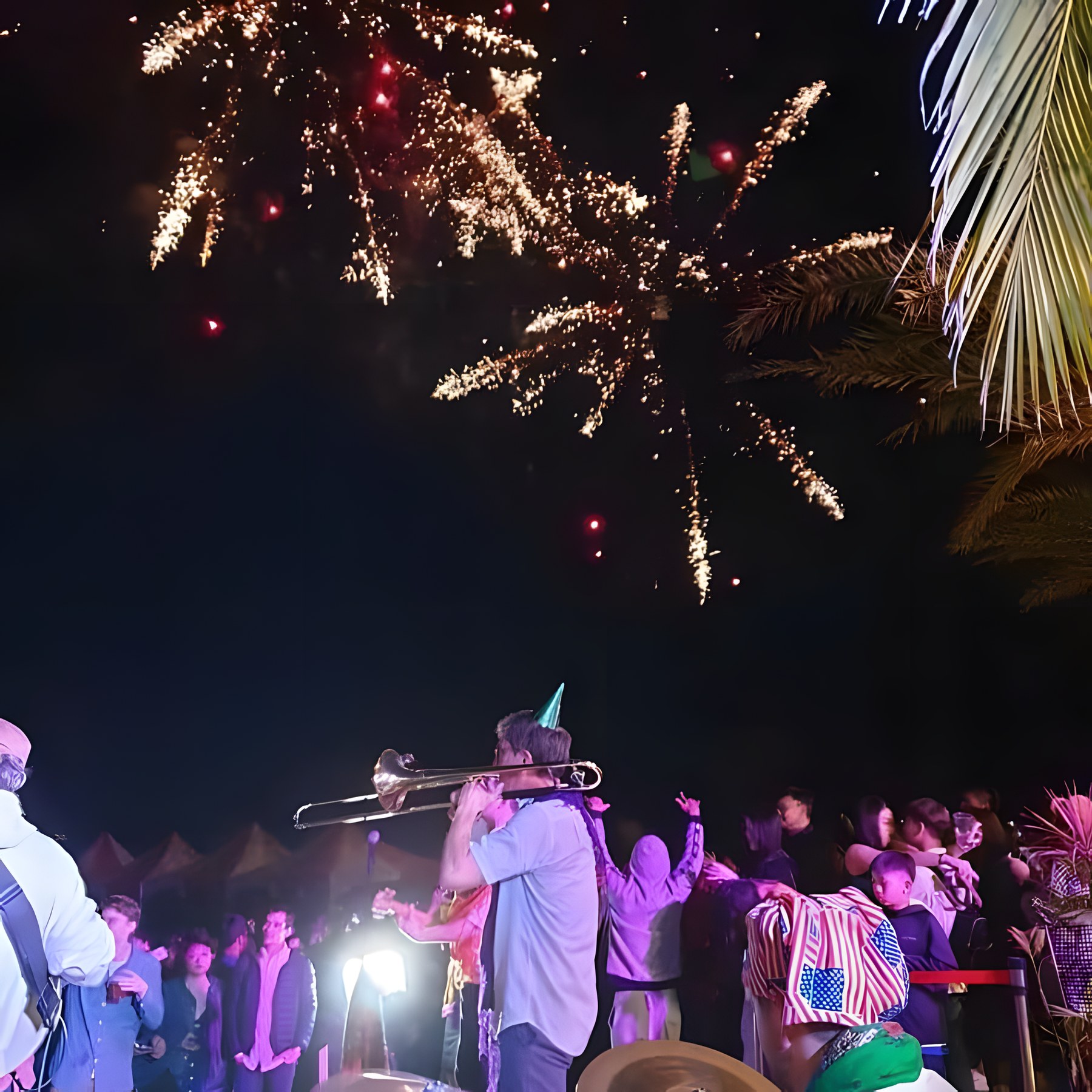 Balkazar performing under fireworks on New Year's Eve