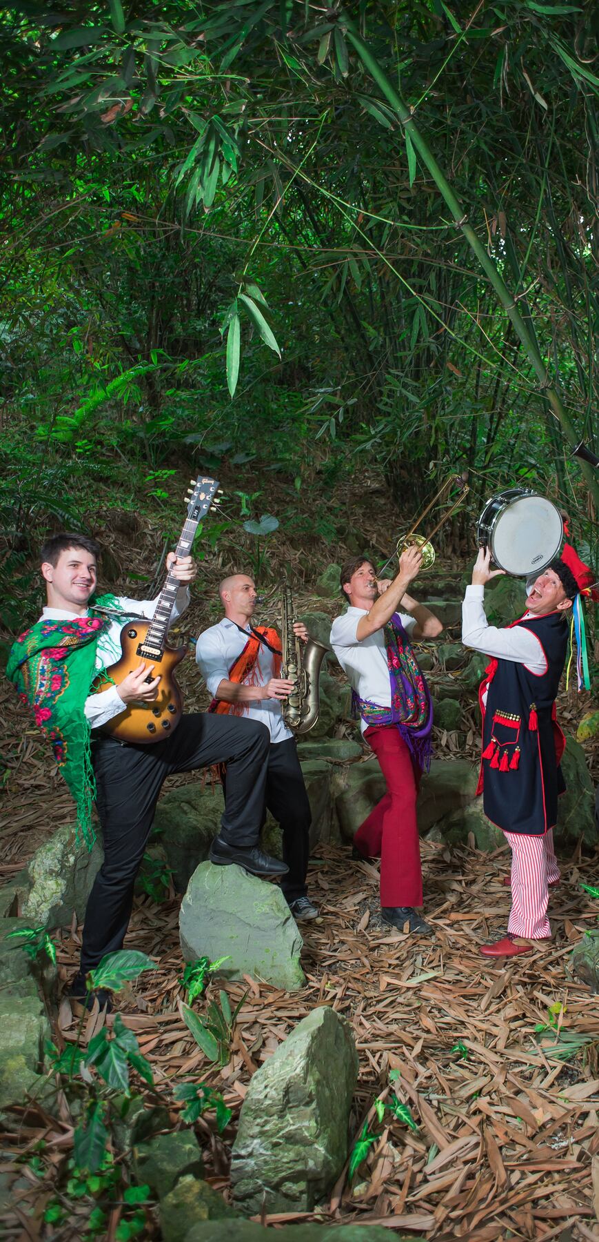 Balkazar playing together among the trees during the Veggie Fest photo shoot